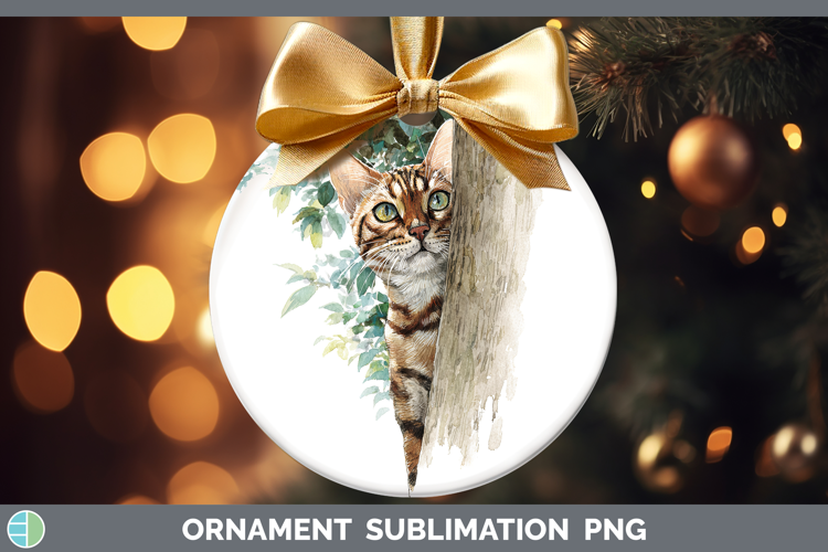 Bengal Cats Tree Peek Ornament Sublimation Design