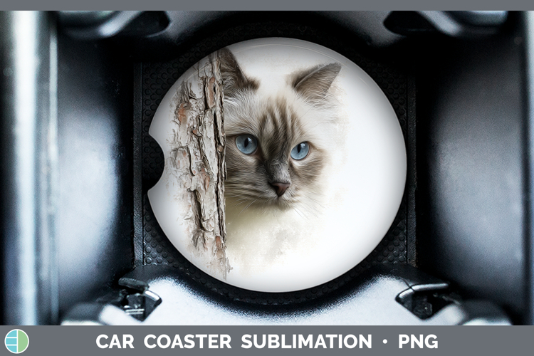 Birman Cats Tree Peek Car Coaster Sublimation Design