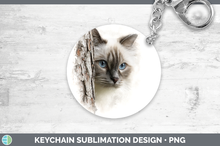 Birman Cats Tree Peek Keychain Sublimation Design