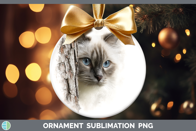 Birman Cats Tree Peek Ornament Sublimation Design