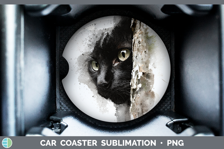 Black Cats Tree Peek Car Coaster Sublimation Design