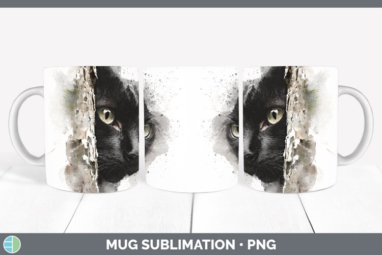 Black Cats Tree Peek Mug Wrap Sublimation Design