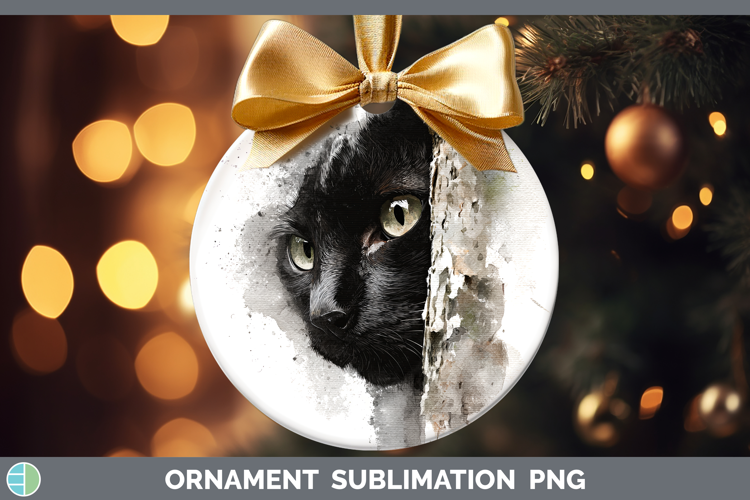 Black Cats Tree Peek Ornament Sublimation Design