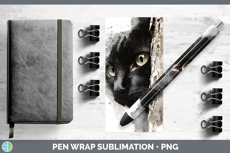 Black Cats Tree Peek Pen Wrap Sublimation Design