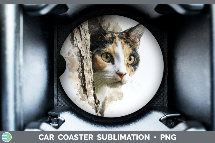 Calico Cats Tree Peek Car Coaster Sublimation Design