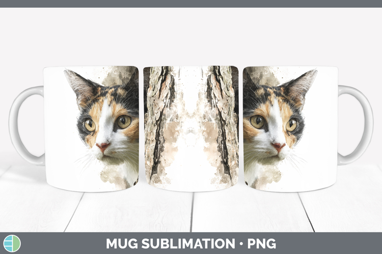 Calico Cats Tree Peek Mug Wrap Sublimation Design