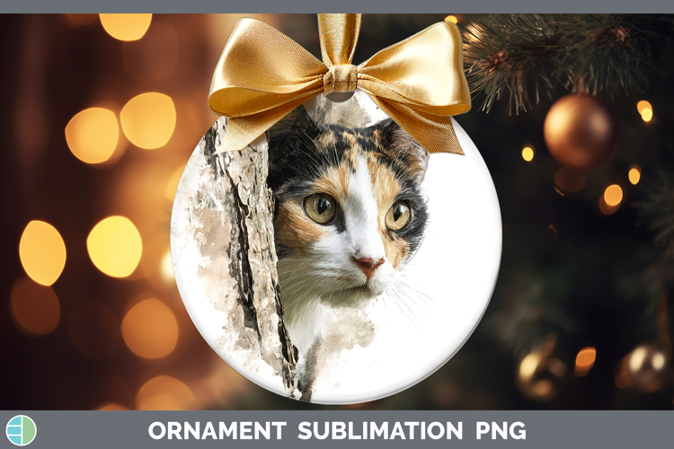 Calico Cats Tree Peek Ornament Sublimation Design