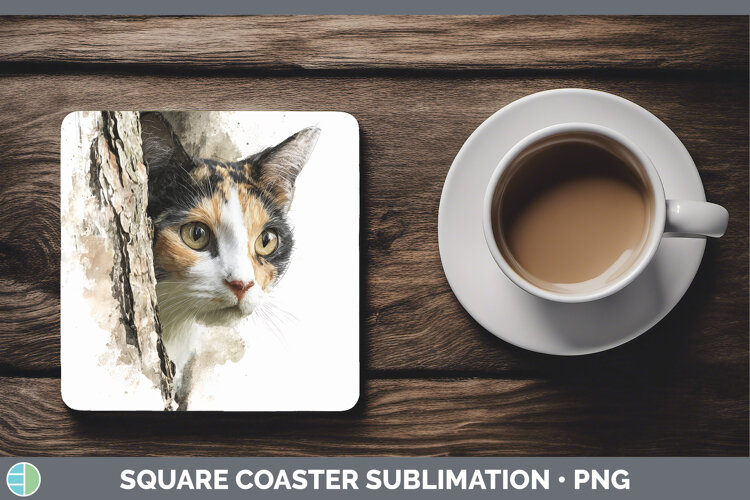 GorgeousCats Tree Peek Square Coaster design.