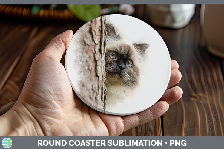 Himalayan Cats Tree Peek Round Coaster Sublimation Design