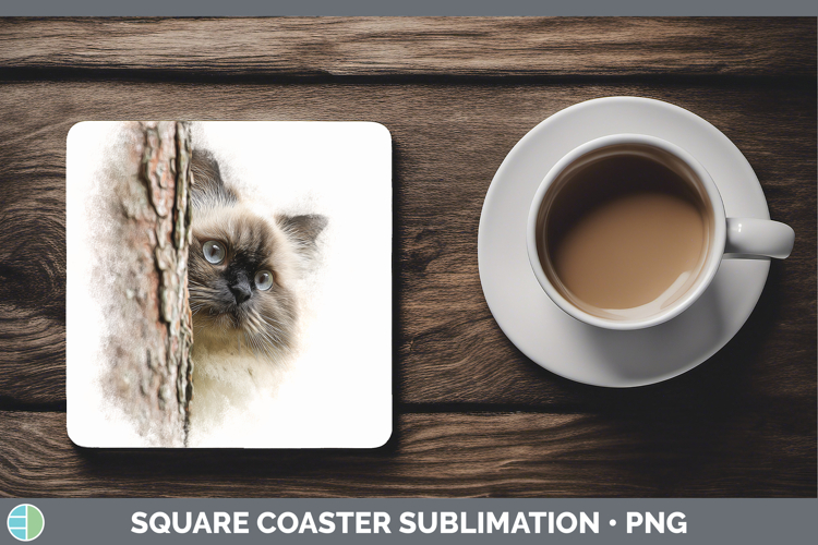 Himalayan Cats Tree Peek Square Coaster Sublimation Design
