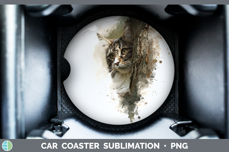 Maine Coon Cats Tree Peek Car Coaster Sublimation Design