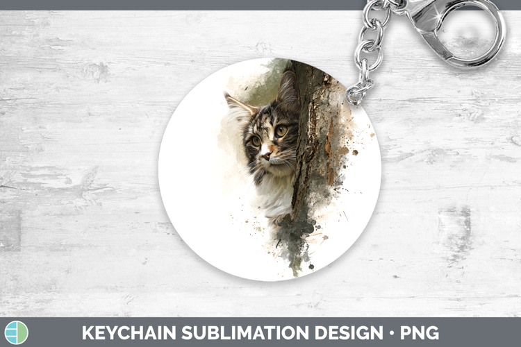 Maine Coon Cats Tree Peek Keychain Sublimation Design