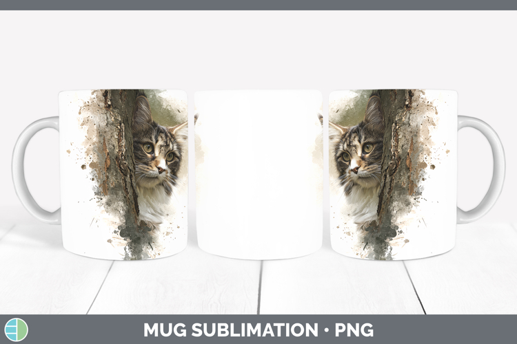 Maine Coon Cats Tree Peek Mug Wrap Sublimation Design