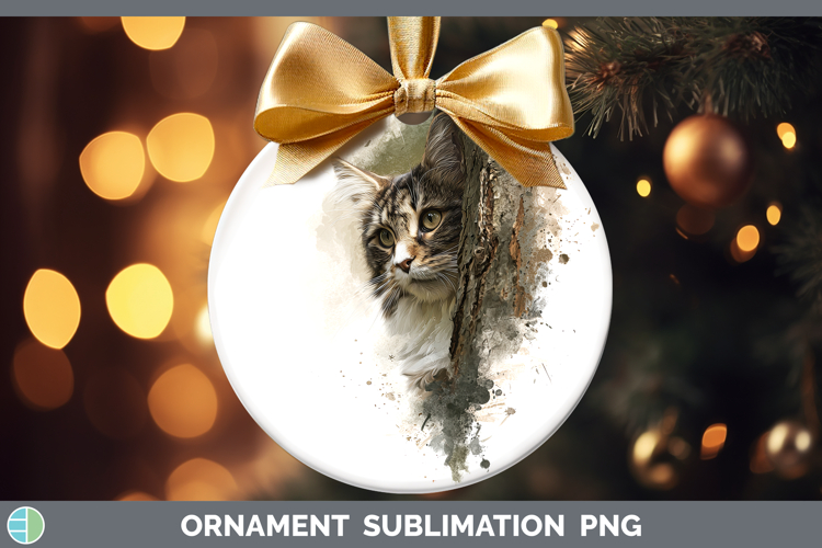 Maine Coon Cats Tree Peek Ornament Sublimation Design