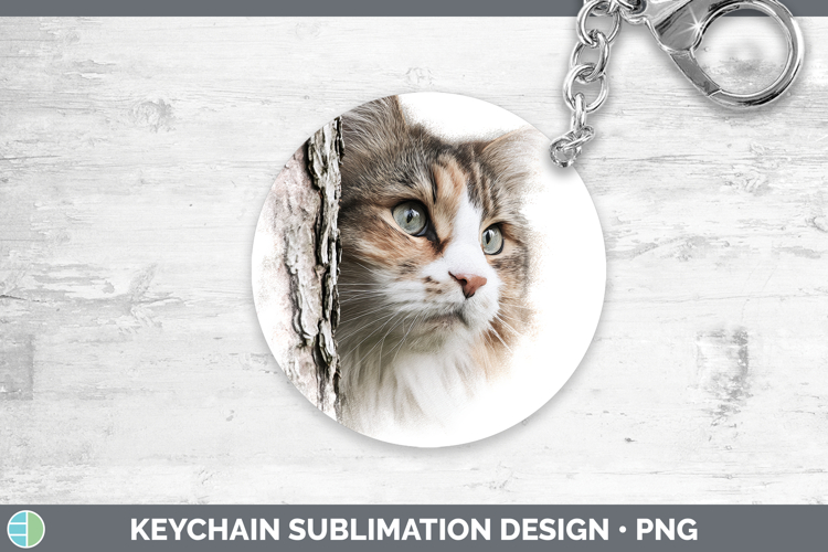 Norwegian Forest Cats Tree Peek Keychain Sublimation Design