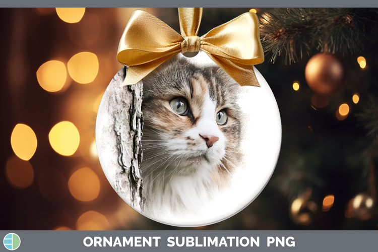 Norwegian Forest Cats Tree Peek Ornament Sublimation Design