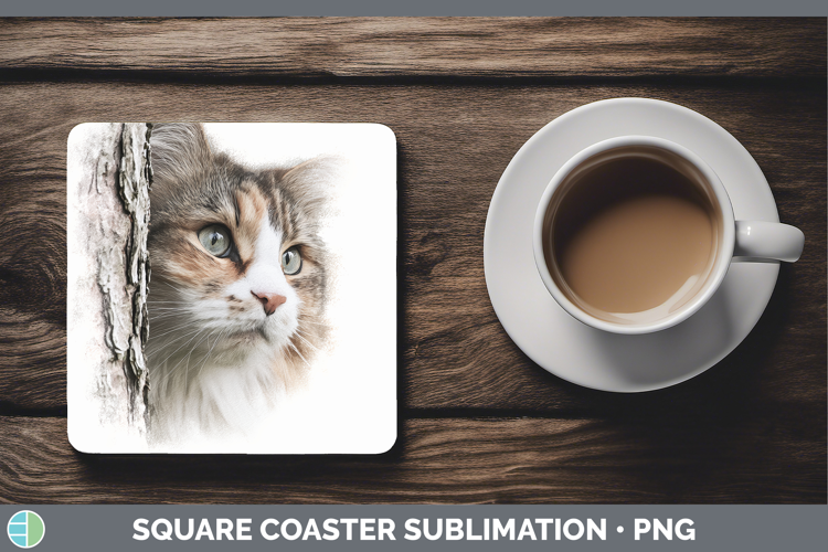 Norwegian Forest Cats Tree Peek Square Coaster Sublimation D