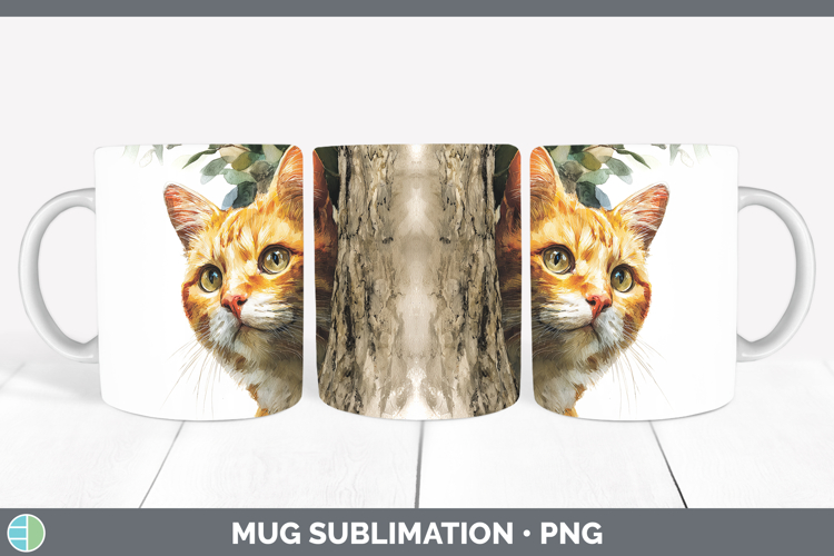 Orange Cats Tree Peek Mug Wrap Sublimation Design