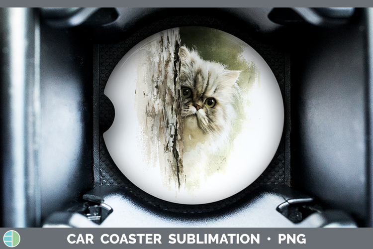 Persian Cats Tree Peek Car Coaster Sublimation Design