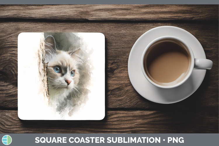 Ragdoll Cats Tree Peek Square Coaster Sublimation Design