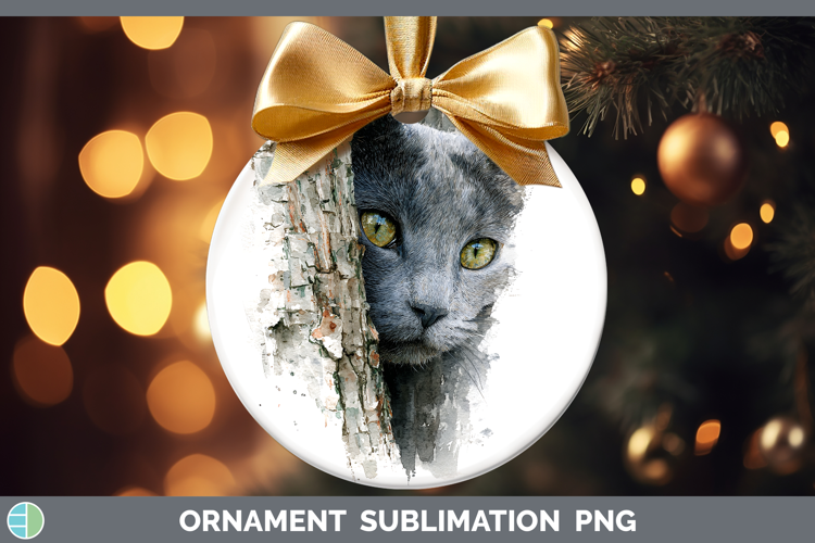 Russian Blue Cats Tree Peek Ornament Sublimation Design