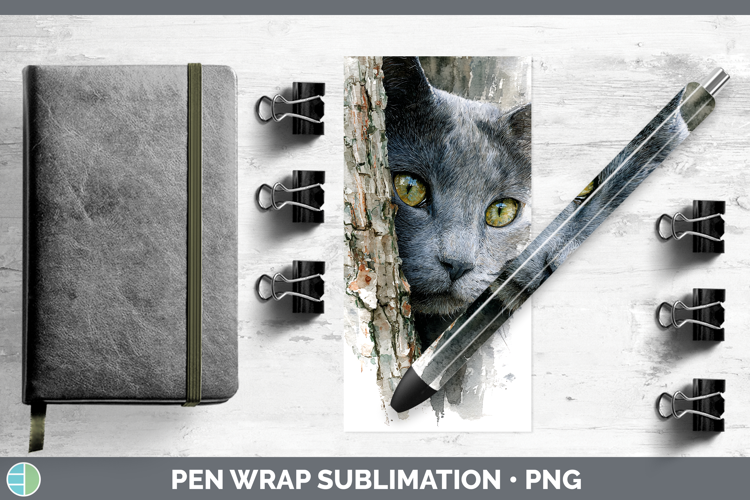 Russian Blue Cats Tree Peek Pen Wrap Sublimation Design