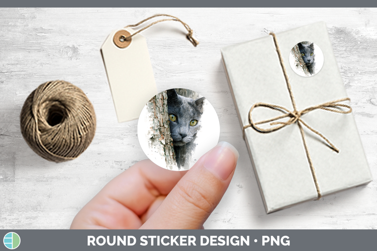 Russian Blue Cats Tree Peek Stickers Design