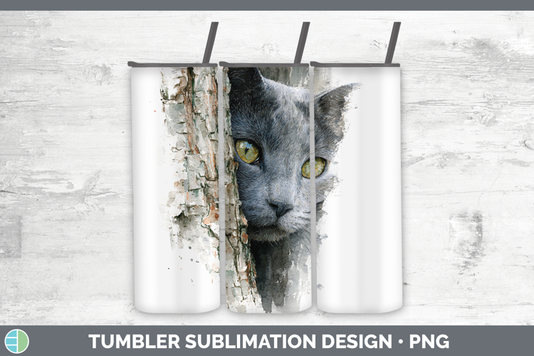 Russian Blue Cats Tree Peek Tumbler Sublimation Design