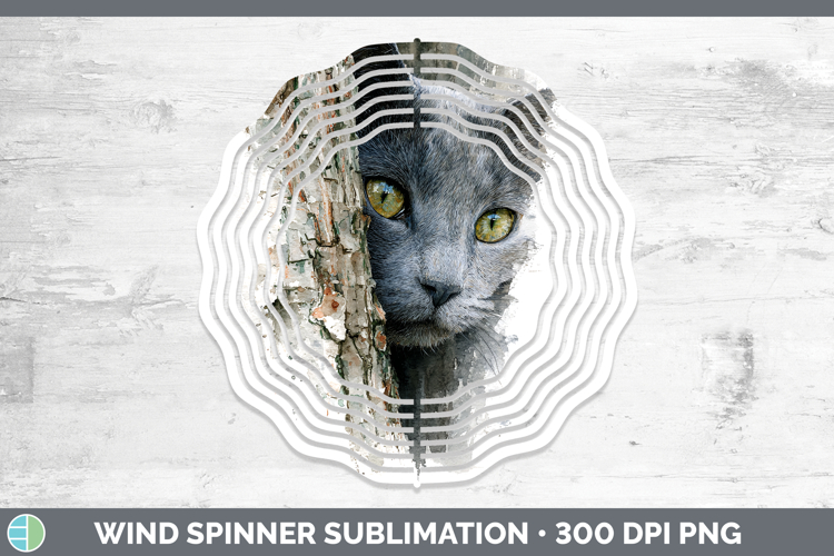 Russian Blue Cats Tree Peek Wind Spinner Sublimation Design