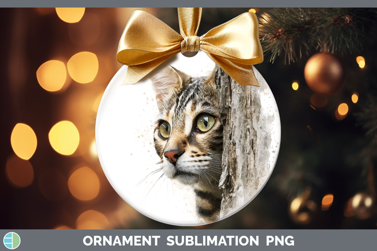 Savannah Cats Tree Peek Ornament Sublimation Design