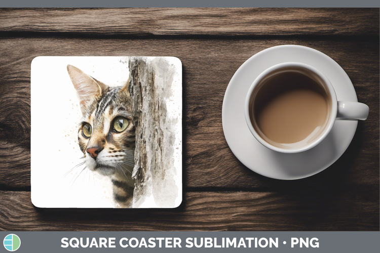Savannah Cats Tree Peek Square Coaster Sublimation Design