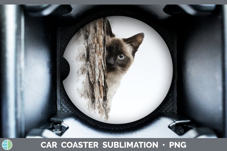 Siamese Cats Tree Peek Car Coaster Sublimation Design