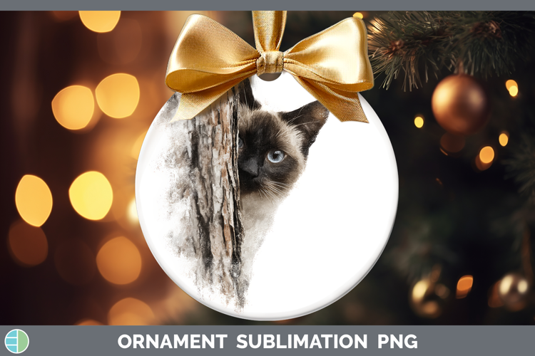 Siamese Cats Tree Peek Ornament Sublimation Design