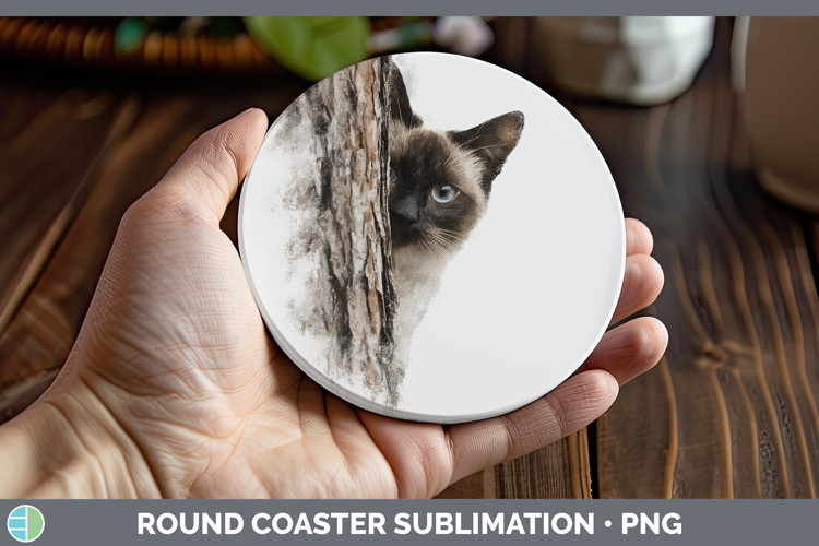 Siamese Cats Tree Peek Round Coaster Sublimation Design