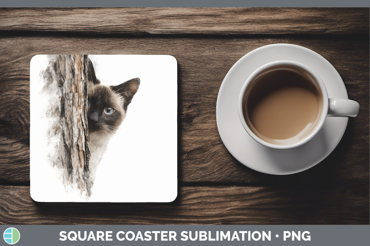 Siamese Cats Tree Peek Square Coaster Sublimation Design