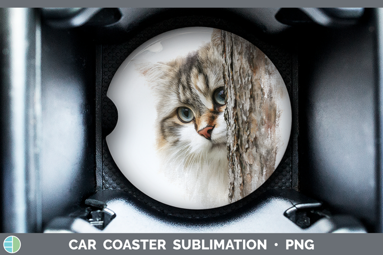 Siberian Cats Tree Peek Car Coaster Sublimation Design