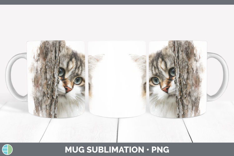 Siberian Cats Tree Peek Mug Wrap Sublimation Design