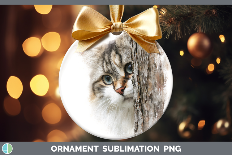Siberian Cats Tree Peek Ornament Sublimation Design