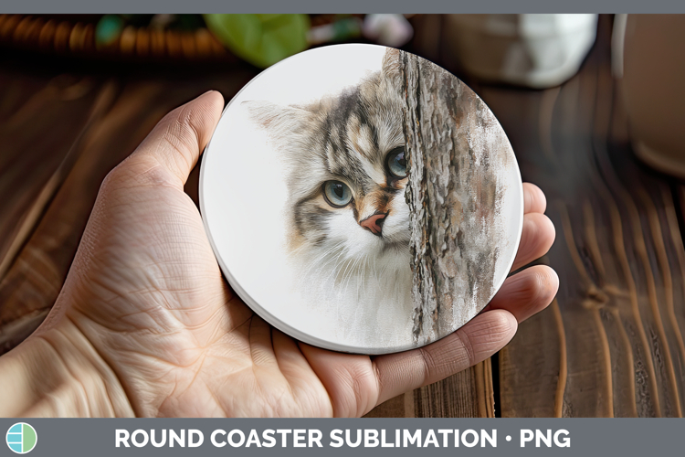 Siberian Cats Tree Peek Round Coaster Sublimation Design