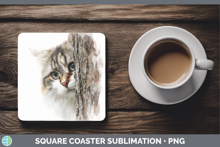 Siberian Cats Tree Peek Square Coaster Sublimation Design