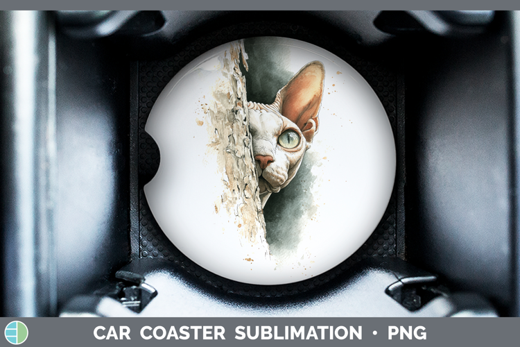 Sphynx Cats Tree Peek Car Coaster Sublimation Design