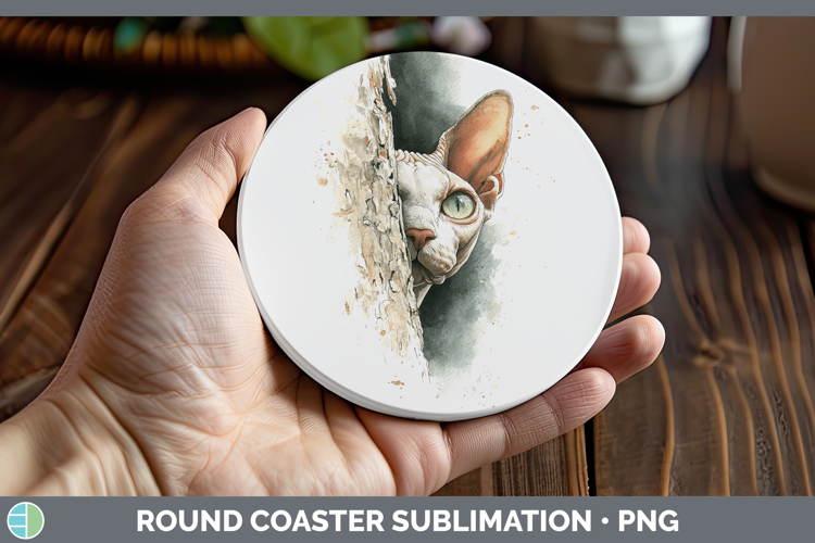 Sphynx Cats Tree Peek Round Coaster Sublimation Design