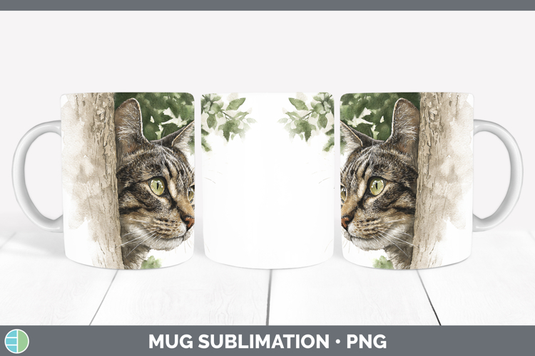 Tabby Cats Tree Peek Mug Wrap Sublimation Design