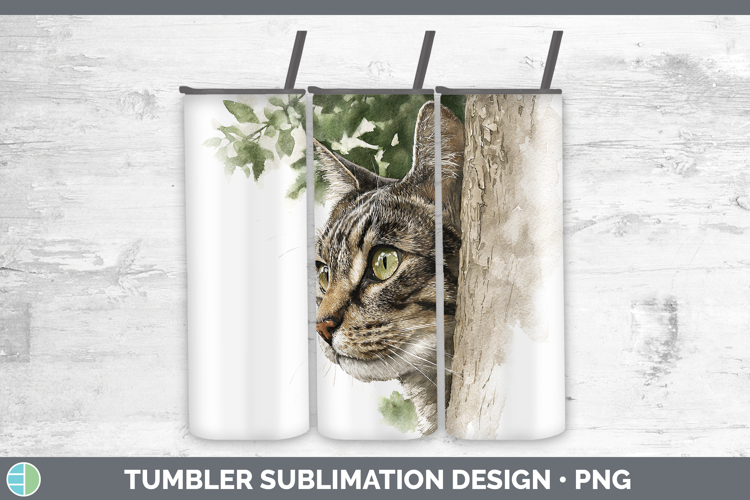 Tabby Cats Tree Peek Tumbler Sublimation Design