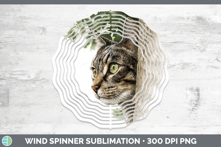Tabby Cats Tree Peek Wind Spinner Sublimation Design