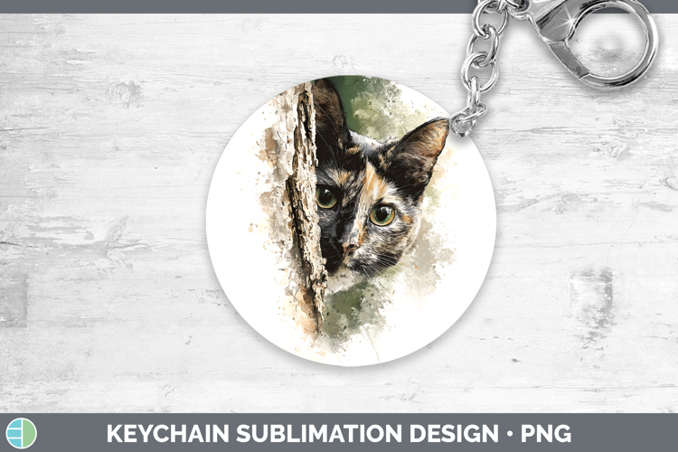 Tortoiseshell Cats Tree Peek Keychain Sublimation Design