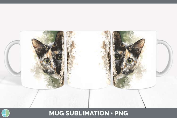 Tortoiseshell Cats Tree Peek Mug Wrap Sublimation Design