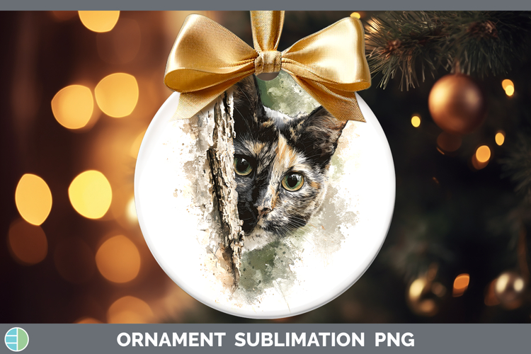 Tortoiseshell Cats Tree Peek Ornament Sublimation Design