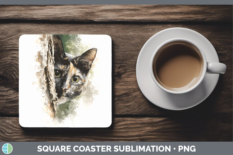 GorgeousCats Tree Peek Square Coaster design.