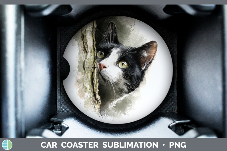 Tuxedo Cats Tree Peek Car Coaster Sublimation Design